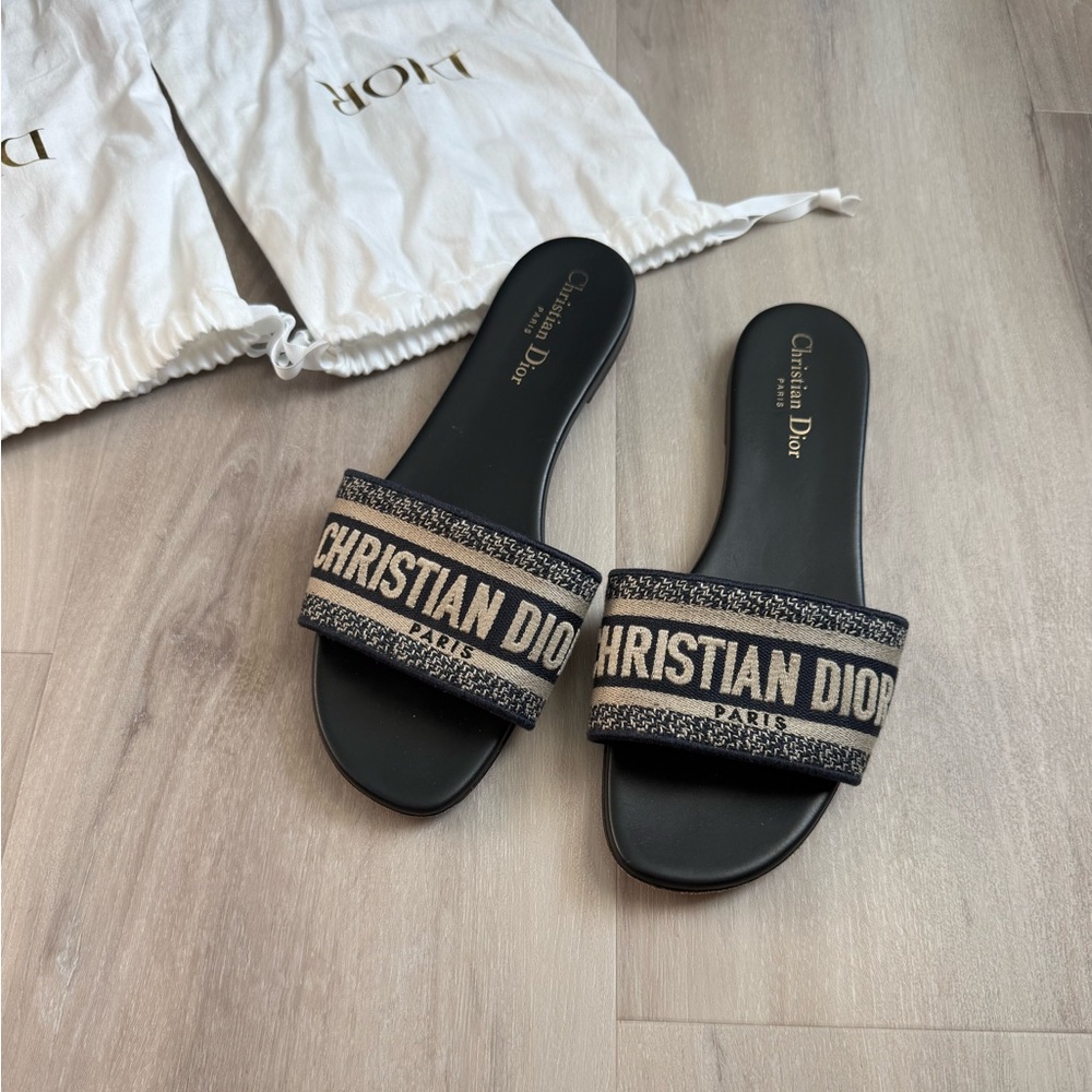 Dior Black and Beige Christian Dior Slide Sandals